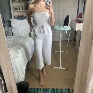 Skylar + Madison White Linen Strapless Jumpsuit